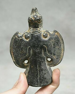4.4" China Hongshan Culture Old Jade (Black Meteor) Carved Eagle Bird "Gua jian"