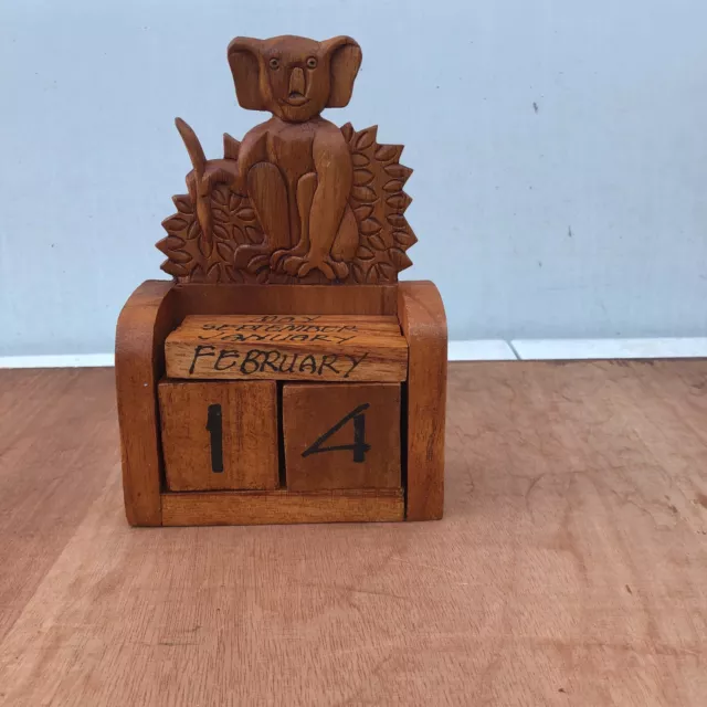 Wooden Cheeky Monkey Perpetual Calendar Handmade Fair Trade cm Tall