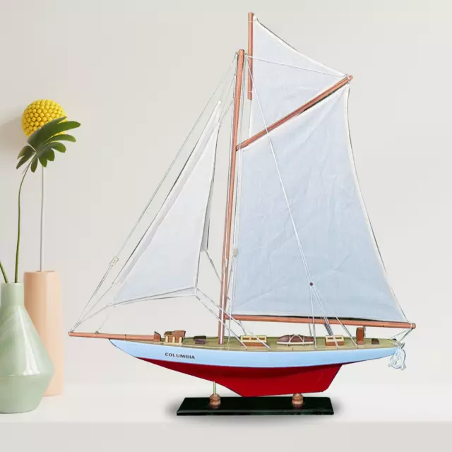 Red Columbia Pond Yacht Model Handmade Wooden Ship For Home Decor Birthday Gift