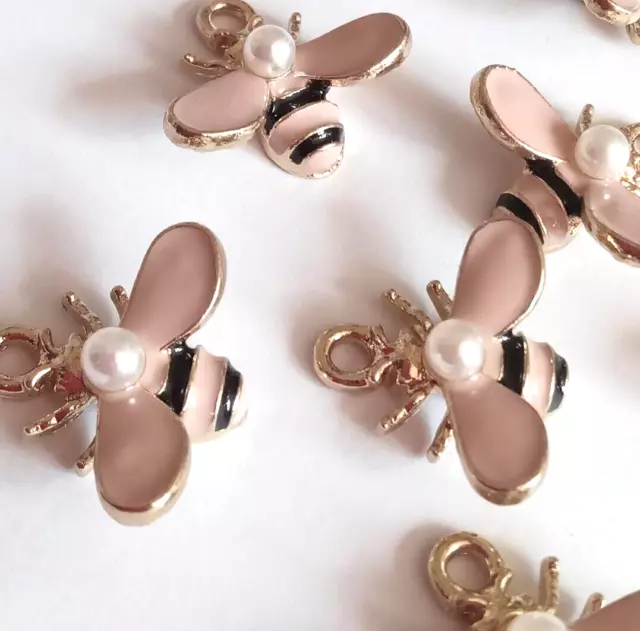 10 x Splendididi Ciondoli Oro Rosa Ape Bumble con Dettaglio Perla Imitazione