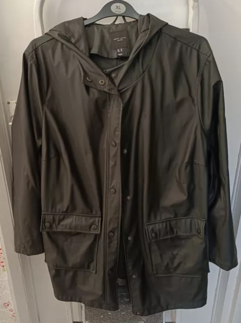Ladies Black Rubber,  Waterproof, Lined Coat Size 24, From New Look In VGC x