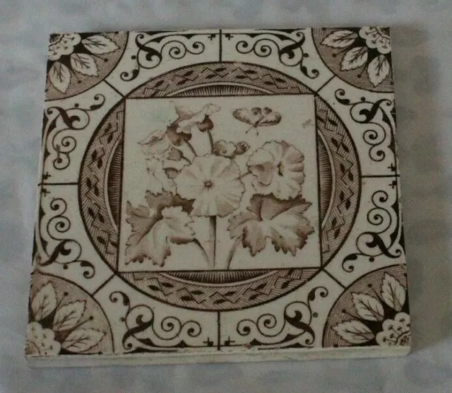 ENGLISH arts & craft flower antique PERIOD TILE