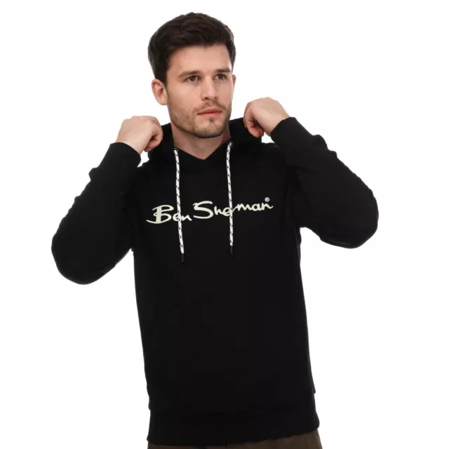 Men's Hoodie Ben Sherman Flocked Logo Pullover in Black