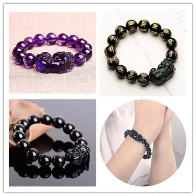 Obsidian/Crystal Pi Xiu Bracelet Bead Wealth Luck Wristband Chinese Feng Shui