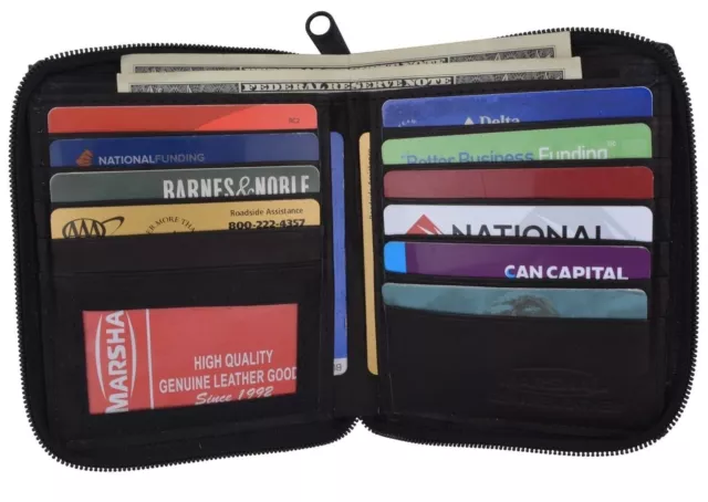 RFID Genuine Leather Mens Zipper Bifold Wallet Hipster Credit Card Black New