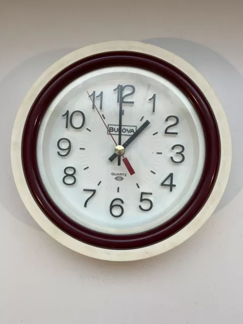 VINTAGE ULTRA RARE Bulova Dark Red Quartz Clock w/ Raised Hour Markers ...