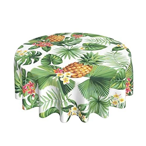 Tropical Palm Leaf Tablecloth Round 60 Inch Watercolor Summer Pineapple Table