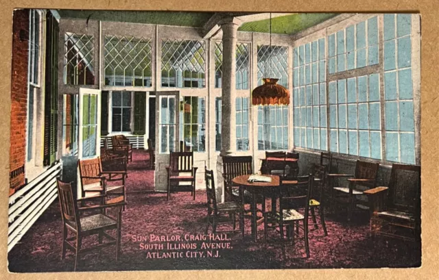 Atlantic City Sun Parlor Interior Craig Hall New Jersey Vintage Postcard c1910