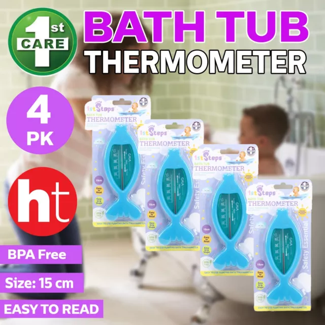 1St Steps [4PK] BathTub Thermometer, Blue, Fish Shape, Checks Water Temperature