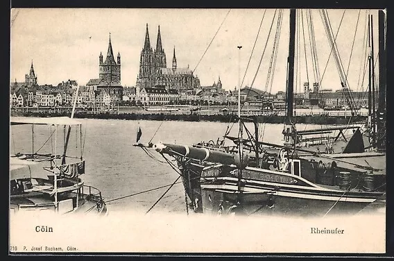 Cöln, Rheinufer mit Blick zum Dom, Ansichtskarte