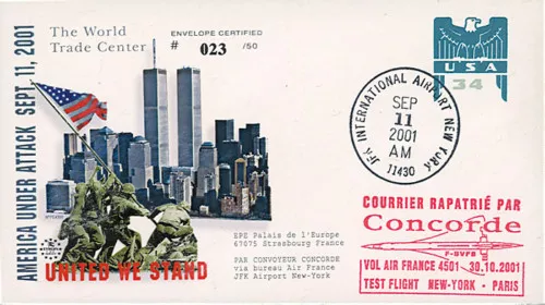 FFC USA à bord "CONCORDE Vol AF4501 / Attentats 11 septembre - TWIN TOWERS" 2001