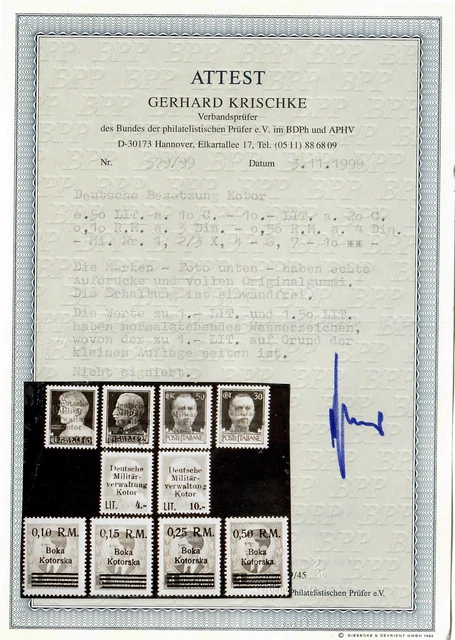 Kotor: MiNr. 1,2/3x 4-6, postfrisch, ** BPP Attest
