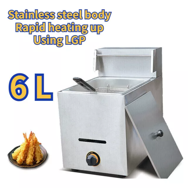 6L LPG Gas Fryer Catering Stainless Steel Commercial Frying Tool New Single Tank