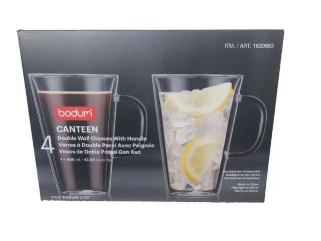 Bodum Canteen Double Wall Mugs 4-pc Set Dish Heat Resistant Brand New