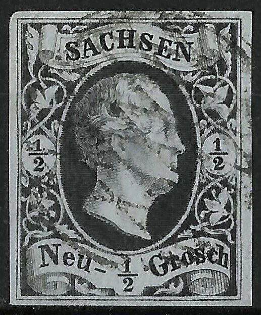 Sachsen 1851 . MiNr.3a . 1/2 Neugroschen . BPP geprüft . einwandfrei.