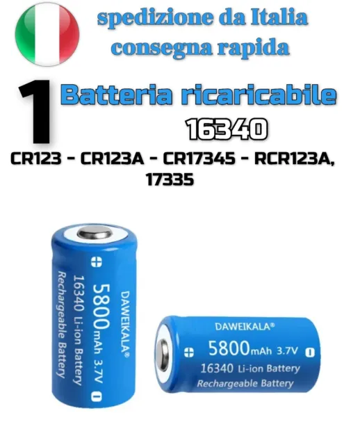 Batteria CR123A - LC16340 Litio Ricaricabile 3.7V 5800 mAH SOFTAIR Torcia Pavia