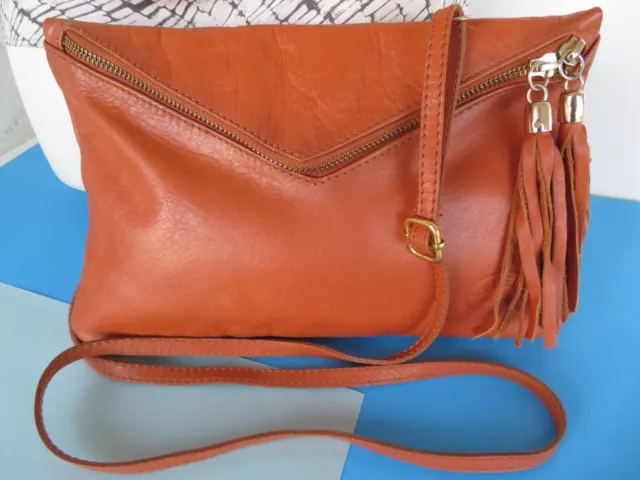 HEBELLA ~ Genuine Leather Crossbody Shoulder Bag Small Purse ~ Zip ~ Tassels