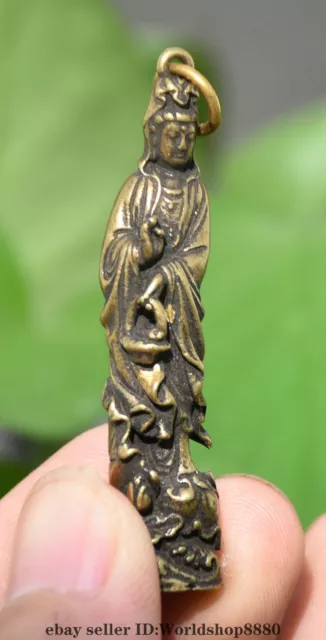 2.2" Old Chinese Brass Fengshui Kwan-yin Guan Yin Goddess Statue Pendant