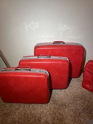Vtg 1960's Cherry Red Samsonite Silhouette 4 PC Luggage Suitcase Set Locking!