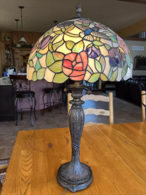Dale Tiffany Stained Glass Hummingbird Lamp 26” tall Table Lamp With 2-Lights