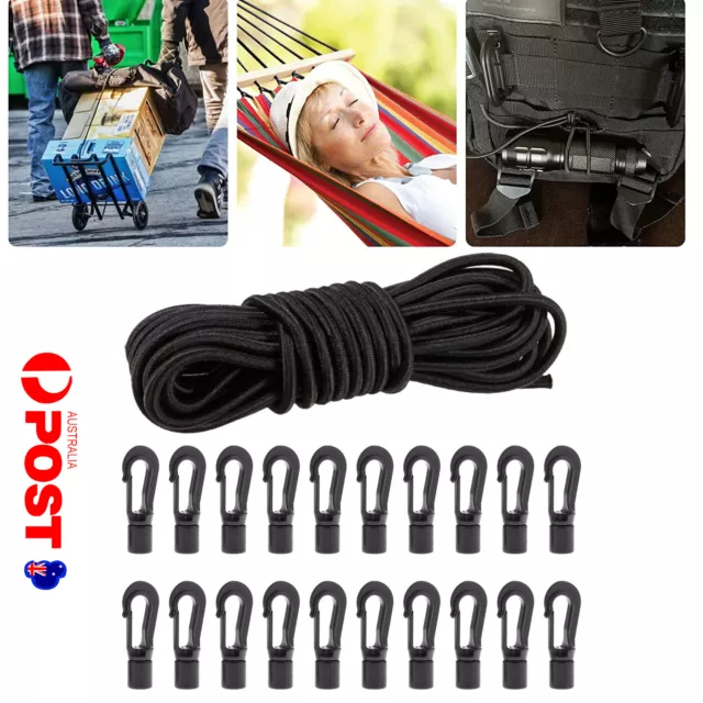 10m Elastic Bungee Cord Shock Cord Tethering Boat Kayak+20 Rope Hook End Tools A