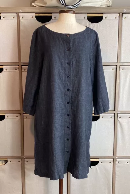 Eileen Fisher Button Front Organic Linen Dress Sz M Pre Owned