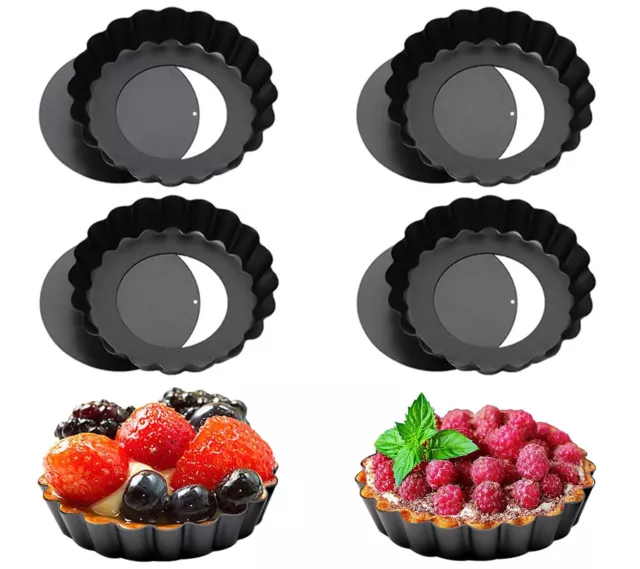 6 pcs moule à tartelette 10cm Antiadhésifs de à Quiche Ronde Tarte à Fond Amo...