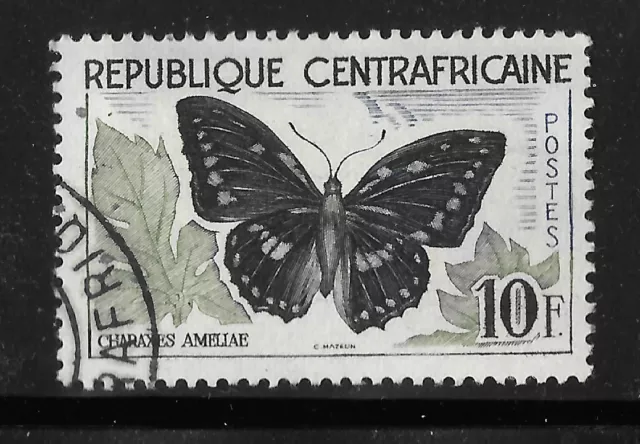 Butterfly Stamp 1960 10 F - animal theme - Central African Rebublic -  see scan