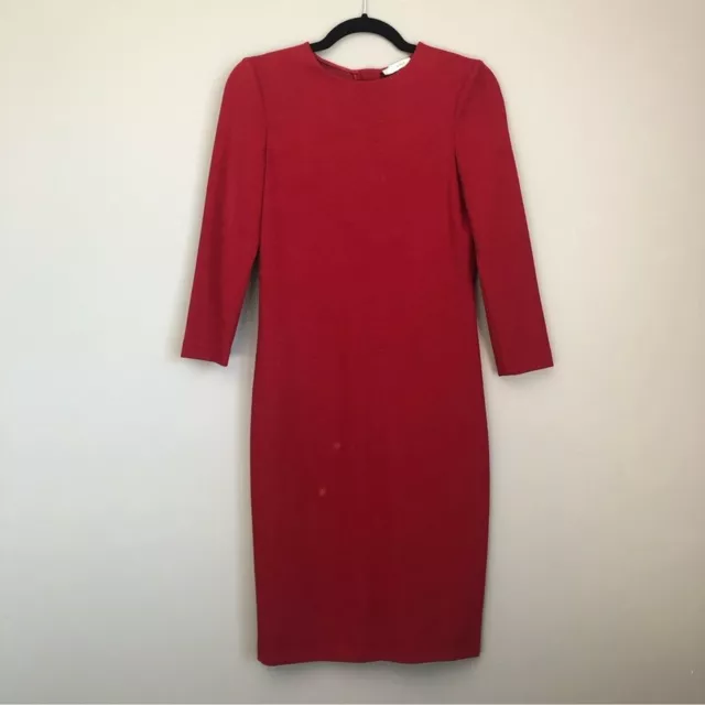 Vince 3/4 Sleeve Boucle Sheath Dress Crimson Red XS