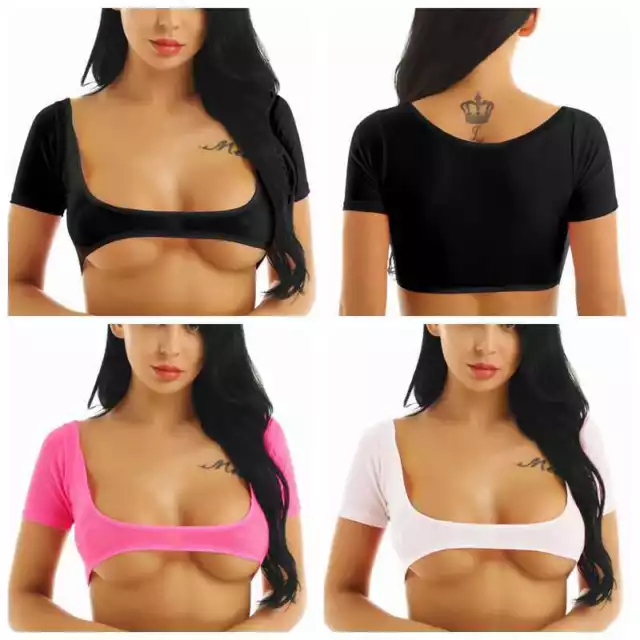 Sexy Women's No Bra Club Cotton Short Sleeve Crop Top T-Shirt Summer Tee  Blouse