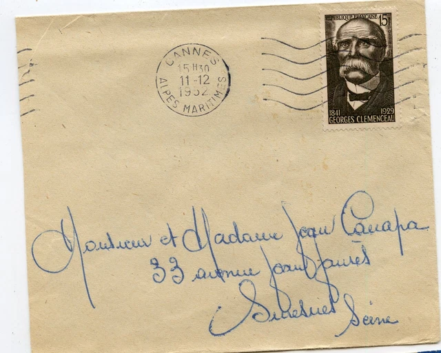 Only On Clemenceau Letter N° 918 / Cannes / Suresnes Seine 1952