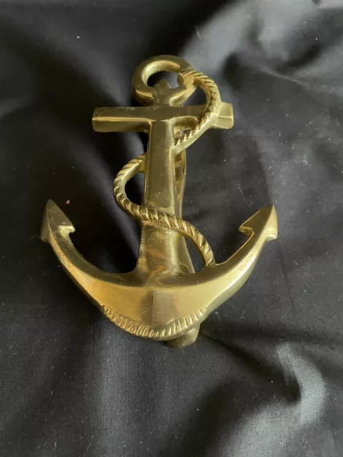 Vintage Solid Brass Nautical Ship Anchor Rope Design Door Knocker 5 3/4 " Long