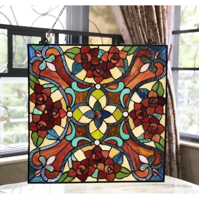 20" Tiffany Style Stained glass Victorian Floral Pleasure Hanging window Panel