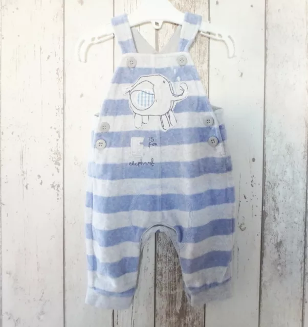 Cute Baby Boy Striped Elephant Velour Dungarees - Next (Up to 3 months)