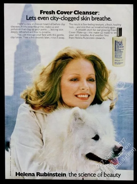 1974 Samoyed and woman photo Helena Rubinstein clay cleanser vintage print ad