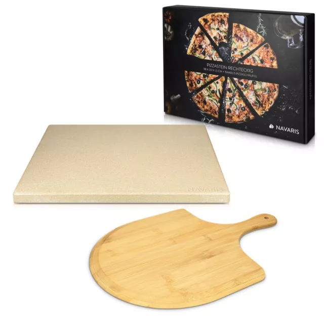 Set de piedra para pizza de cordierita y pala para horno de bambú