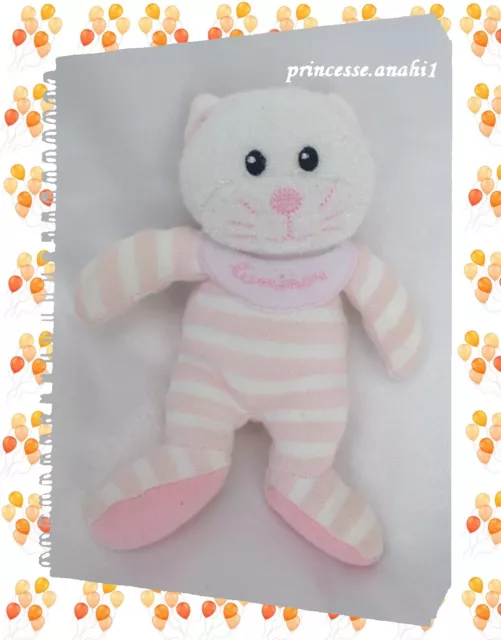 Doudou Peluche Chat Rayures Rose Et Blanc Jemini Luminou