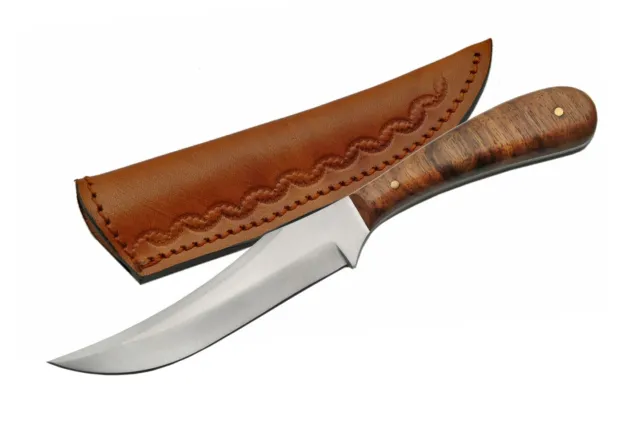 7.25" Patch Skinner Knife Stainless Steel Blade Burlwood Handle