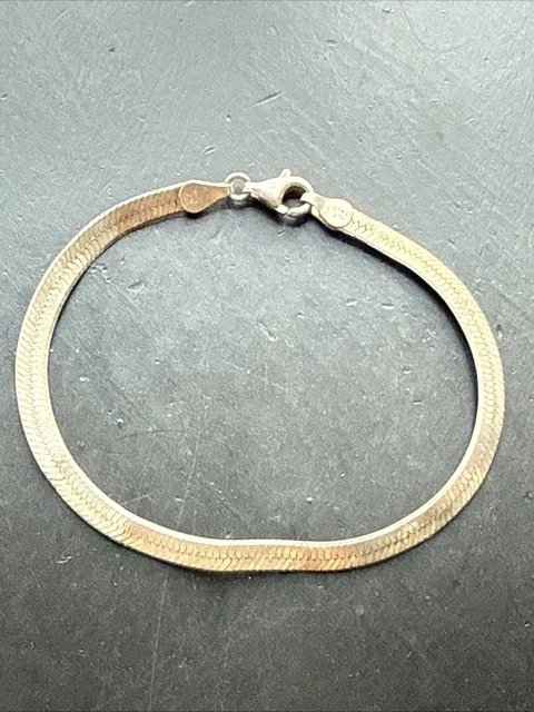 Bracelet Gourmette En Argent Massif 925 - Mailles Géométriques - Occasion