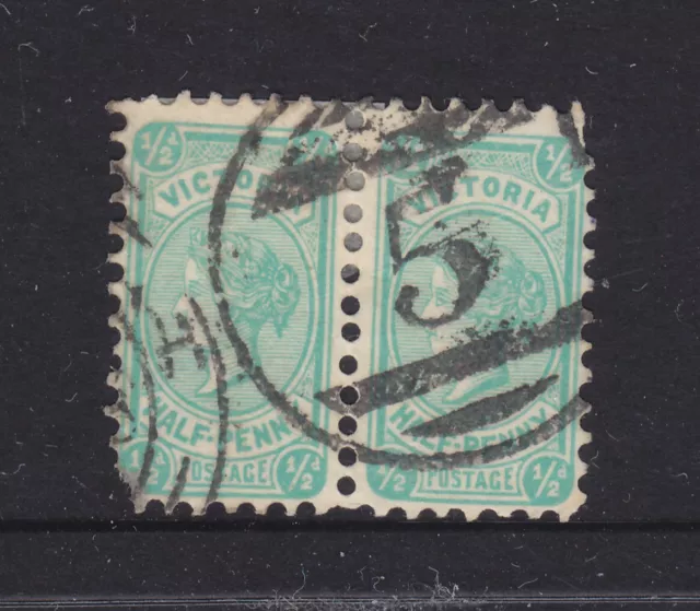 POSTMARK:   BALLARAT #5 DUPLEX ON 1/2d GREEN VICTORIA STAMPS.