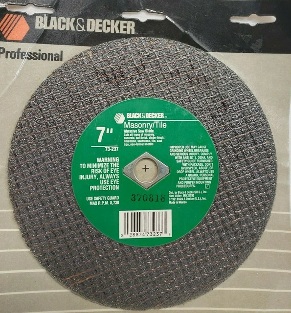 Hoja de sierra abrasiva de mampostería Black & Decker 7"" x 1/8"" de espesor se adapta al eje de 5/8