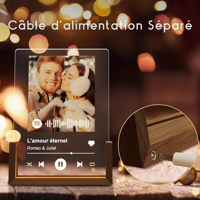 PLAQUE SPOTIFY MUSIQUE chanson photo personnalisable cadeau noël couple  amie EUR 27,00 - PicClick FR