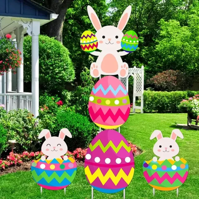 5pcs/set 144.78cm Easter Yard Signs Outdoor Lawn Decor With Stakes Funny Bunny