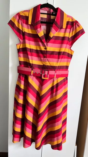 REVIVAL Pink Multicoloured Stripe Belted Dress Sz 10 New with Tags