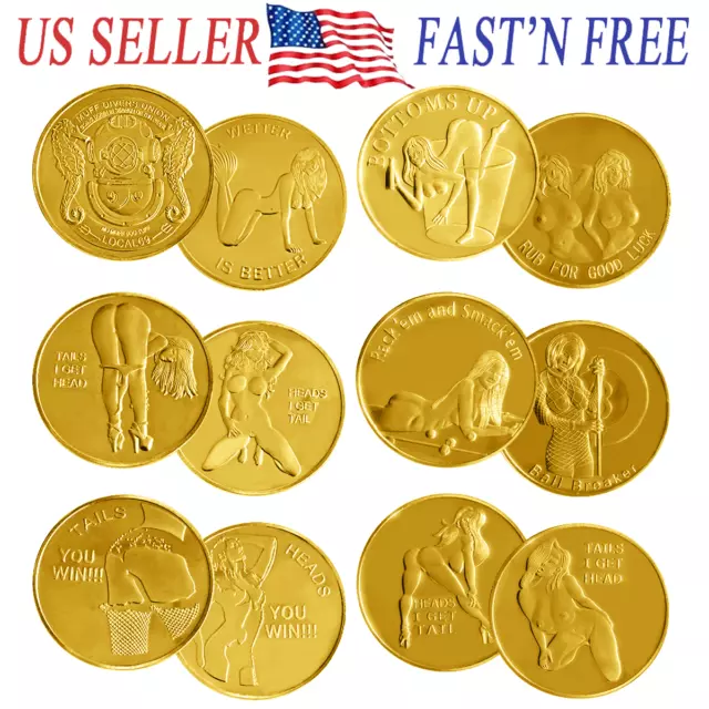 6PCS Sexy Coin Good Luck Pin Up Babe Heads Tails Token Challenge Coins US SELLER