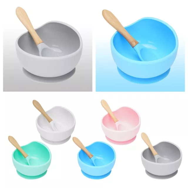 Baby Suction Bowl With Bamboo Spoon Training Feeding Set BPA Free Dishwasher