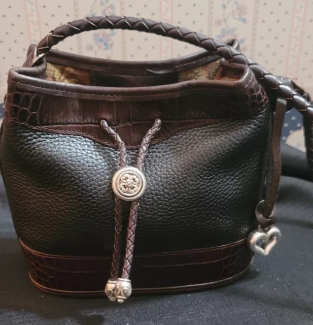 VTG Brighton Crossbody Purse Bag Bucket Embossed Croc Leather