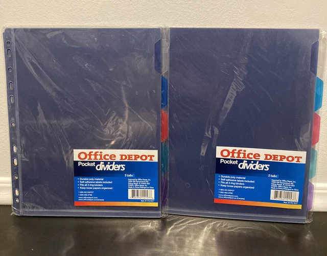 3 RING BINDER Pocket Dividers w Labels Office Depot 192857 2 Packs 9.