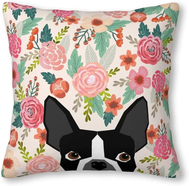 Boston Terrier Florals Pattern Print Flowers Spring Summer Cute Dog Portrait Art