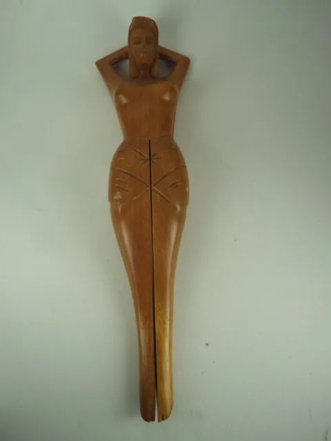 Vintage Hand Carved Wooden Wood Naughty Nude Lady Women Nut Cracker